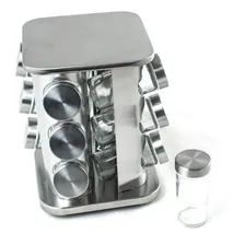 Porta Tempero Condimento Inox 12 Potes Suporte Girat贸rio Foto mini 2