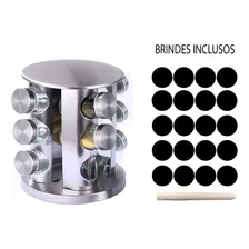 Porta Tempero Condimento Inox 12 Potes Suporte Girat贸rio Foto mini 4