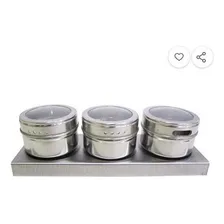 Porta Tempero Condimento Magnético Inox 3potes Imã Geladeira Foto mini 4