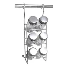 Porta Temperos Com 6 Potes De Vidro Inox 3031 Jomer Cor Prateado Foto  mini 1