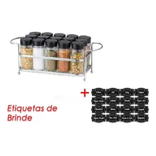 Porta Temperos Condimentos 15 Potes Vidro Suporte Cromado Foto mini 2