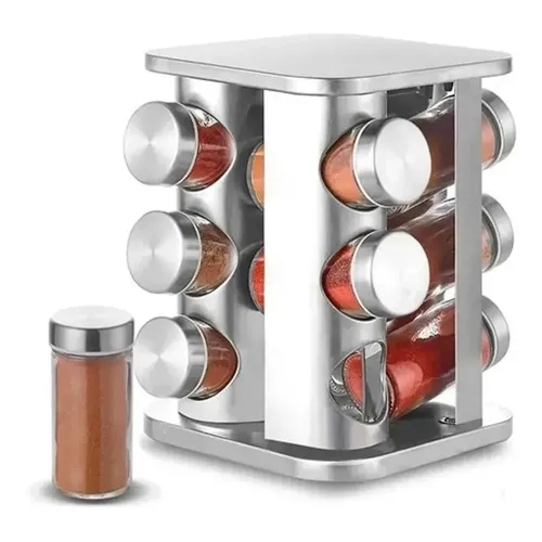 Porta Temperos E Condimentos Em Aço Inox Giratório 12 Potes Foto 1