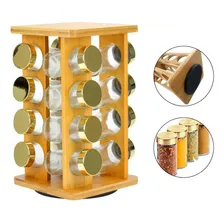 Porta Temperos Giratório 16 Potes Vidro Bambu Quadrado Foto  mini 1