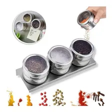 Porta Temperos Inox Com 3 Potes Fundo Magnético E Suporte Cor Prateado Foto mini  2