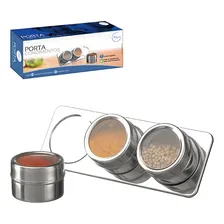 Porta Temperos Inox Com 3 Potes Fundo Magnético E Suporte Cor Prateado Foto  mini 1