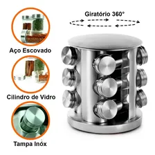 Porta Temperos Redondo Giratório 12 Peças Vidro Suporte Inox Foto mini  3