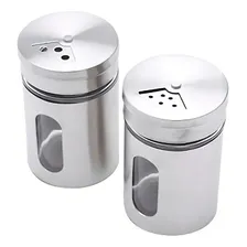 Porta Temperos Saleiro Sal Pimenta Vidro Aço Prata Armazenar Foto mini 2
