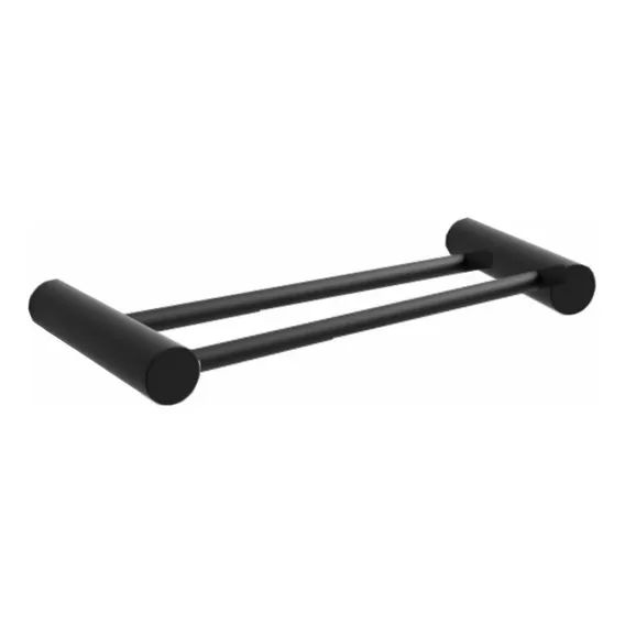 Porta Toalha Duplo 30cm Redondo Metal Preto Fosco Luxo Plus Foto 1