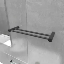 Porta Toalha Duplo 30cm Redondo Metal Preto Fosco Luxo Plus Foto mini 3