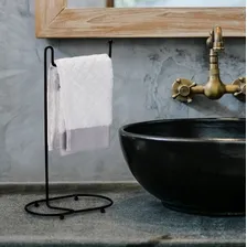 Porta Toalha Mãos Bancada Pia Lavabo Banheiro Preto Foto mini 4