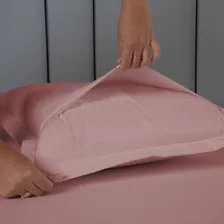 Porta Travesseiro Liso Aba Americana Tecido Percal 140 Fios Cor Rosê Foto mini 4
