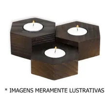 Porta Velas Trio Madeira Cor Ipê Foto mini 1