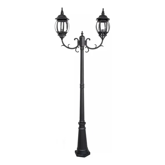 Poste Jardim Colonial Starlumen ST757 Preto 2 Cúpulas Alumínio E27 225x80cm Foto 1