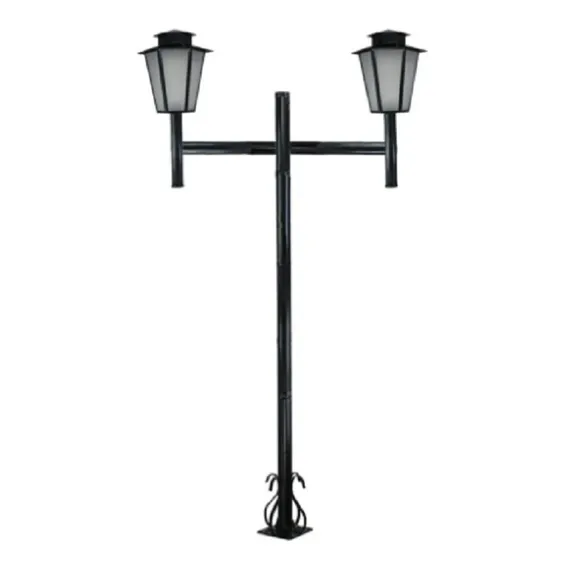 Poste Luminaria Externo 2,00m Duplo Sextavado P9/2 Pt Estrutura Preto Foto 1