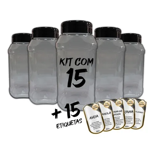 Pote Mantimentos Kit 15 Potes+15 Etiquetas Adesivas Cf800 Foto 1