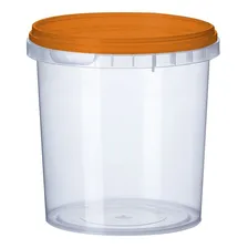 Pote Plástico Redondo C/ Lacre Sopas Caldos 1 Litro 100 Unid Cor Tampa Laranja Foto  mini 1