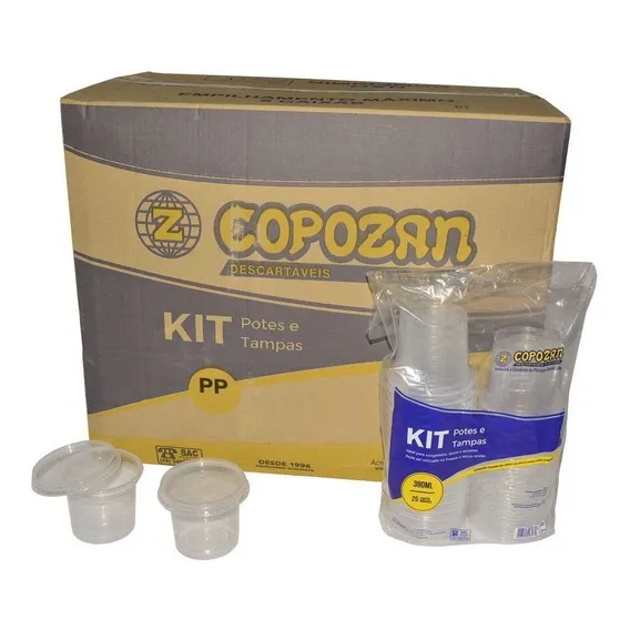 Pote Plástico Redondo Com Tampa 380ml Copozan C/500 (1cx Foto 1