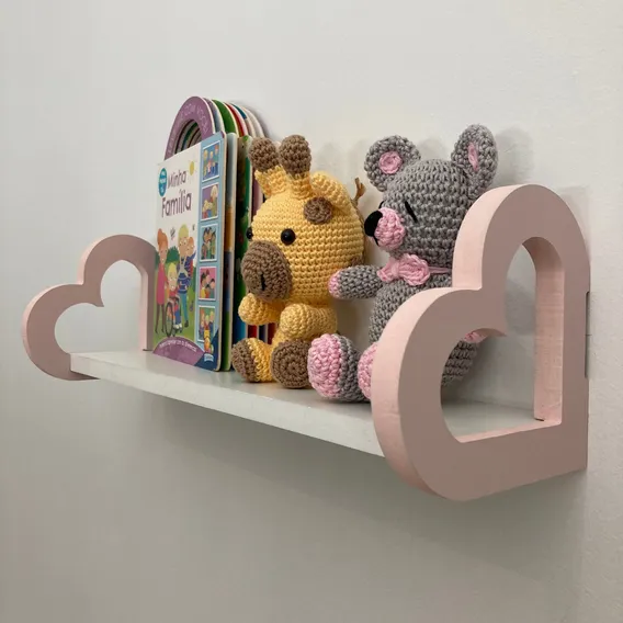 Prateleira Coração Rosa Quarto Decoração Infantil 60cm Foto 1