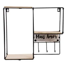 Prateleira Decorativa Metal Preto E Madeira 37x13,2x32,5cm Foto mini 1