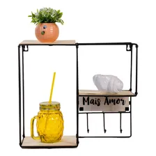 Prateleira Decorativa Metal Preto E Madeira 37x13,2x32,5cm Foto mini 2