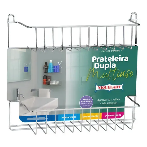 Prateleira Dupla Porta Shampoo Multiuso Cromado Niquelart Foto 1