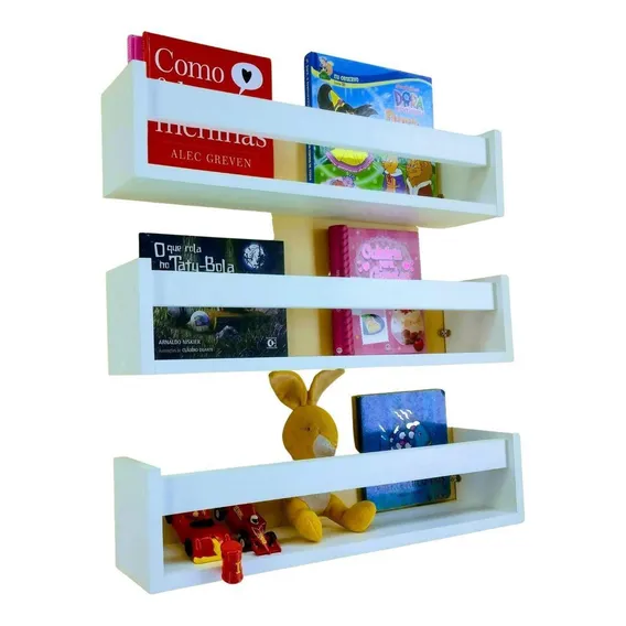Prateleira Para Colocar Livros Nicho Mdf Branco 3peças 55 Cm Foto 1
