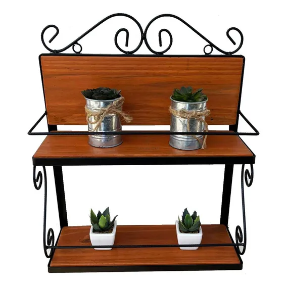 Prateleira Parede Cozinha Jardim Banheiro Ferro Madeira Arte Cor Preto Foto 1