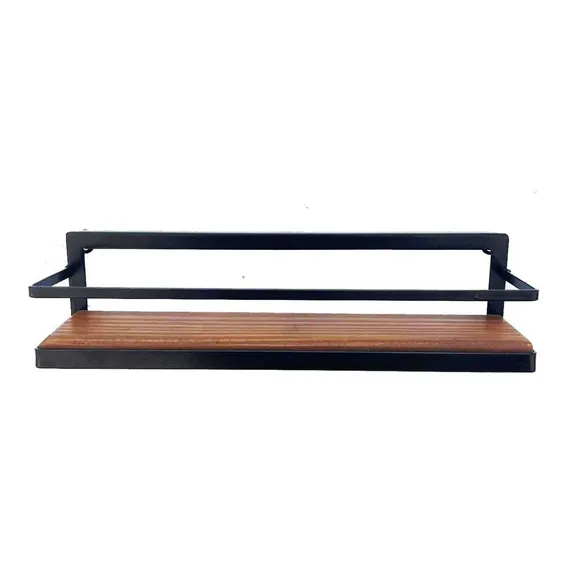 Prateleira Suspensa Multiuso Ferro Madeira Rustica Cor Preto Foto 1