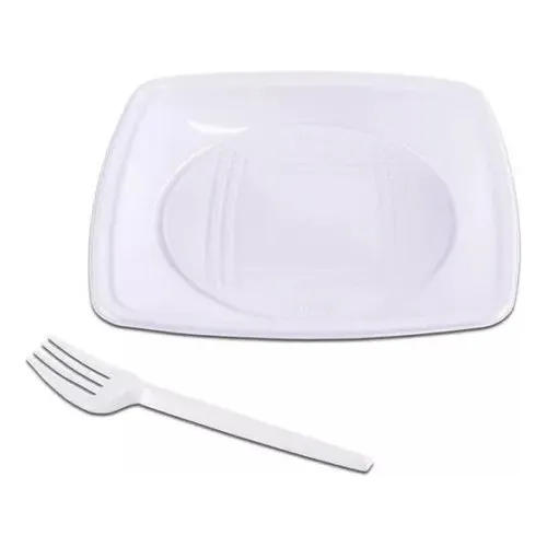Pratinho Para Bolo 15cm Prato 50 Uni + 50 Garfos Coloridos Cor Branco Foto 1
