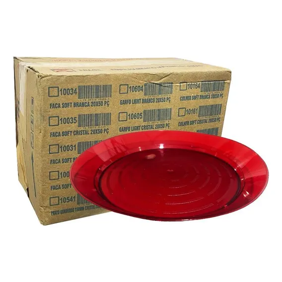 Prato AcrÃlico Redondo Sobremesa 22cm Vermelho Elite C/200 Foto 1