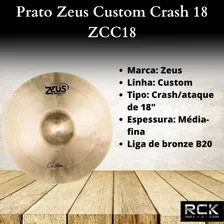 Prato Bateria Zeus Custom Ataque Crash 18 Pol Zcc18 B20 Cobr Foto mini 4