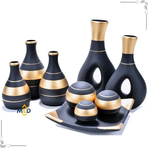 Prato Bolas Vasos Decorativos Cerâmica Mesa Centro Sala Pret Foto 1