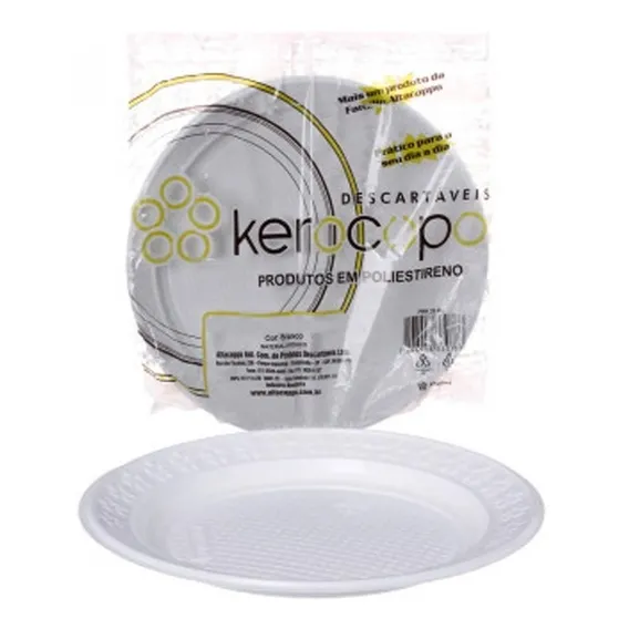 Prato Descartável 21cm Marca Kerocopo Caixa Com 250unid Cor Branco Foto 1