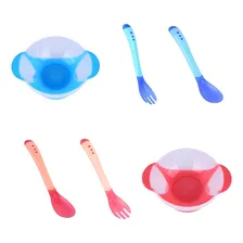 Prato E Talheres Térmicos Para Bebês Infantil Potinho Cor Cor Azul Liso Personagem Liso Foto mini 1