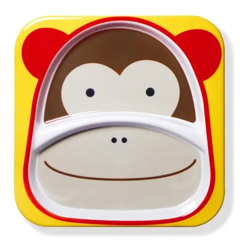 Prato Grande Com Divis贸ria Macaco Skip Hop Zoo Cor Amarelo Foto 1