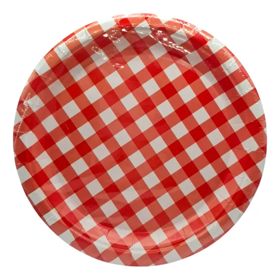 Prato Papel Xadrez Vermelho 18cm 8un Festa Junina Foto 1