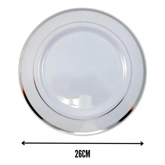 Prato Refeição Borda Prata 144 Unidades 26cm Diâmetro Foto 1