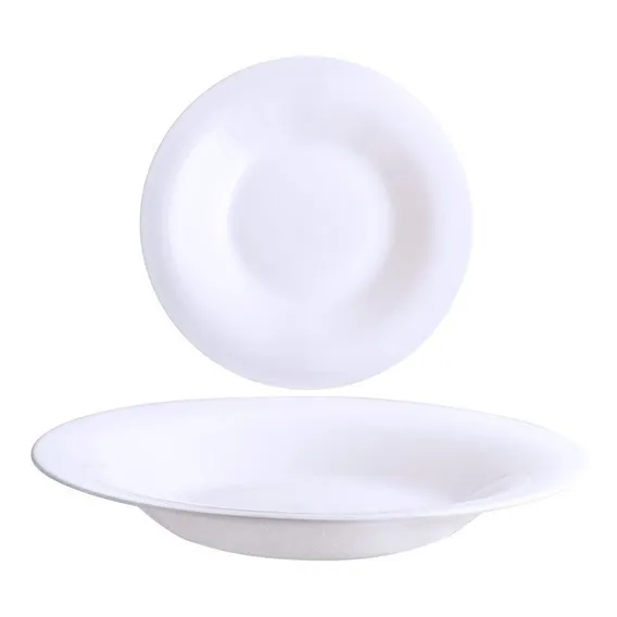 Prato Vidro Branco Fundo Opaline Temperado 24cm Kit 6 Un Liso Foto 1