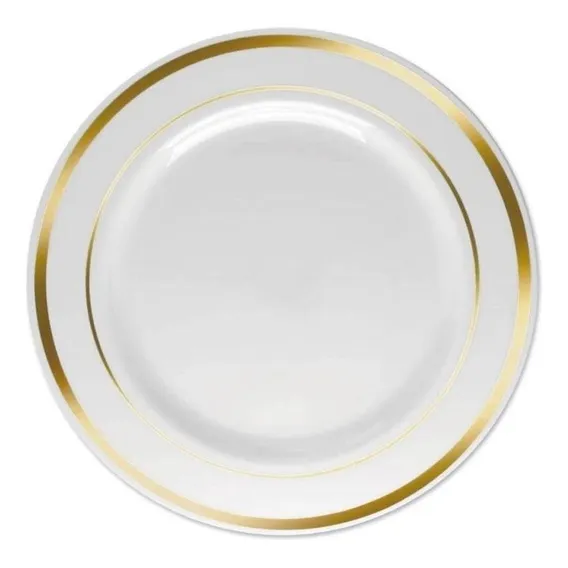Pratos Luxo Refeição Descartáveis Dourado 18 Unidades Foto 1