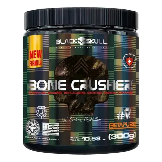 Pré Treino Bone Crusher Black Skull 300g - Nova Fórmula Sabor Watermelon Foto 1