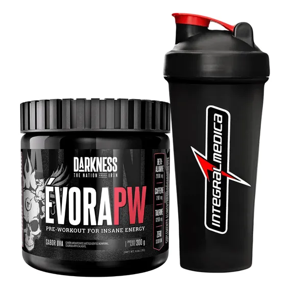 Pre Treino Evora 300g Darkness Integralmédica + Coqueteleira Sabor Uva Foto 1