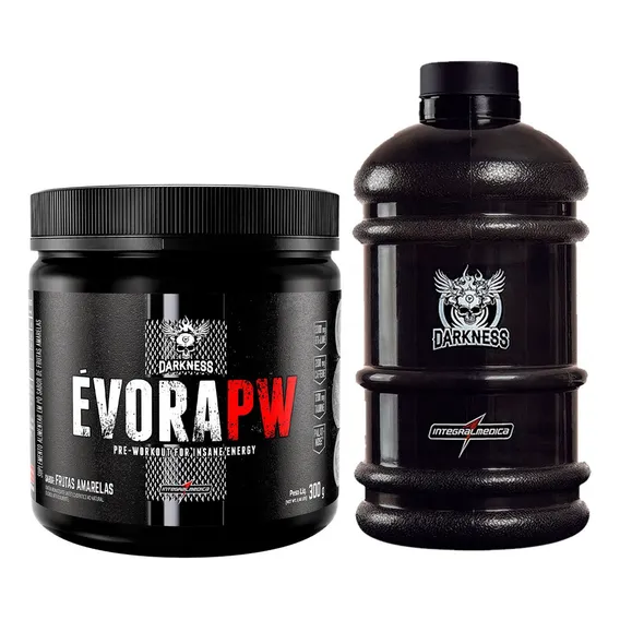 Pré Treino Evora Pw 300g Darkness + Galão 2.2 Integralmedica Sabor Limão Foto 1