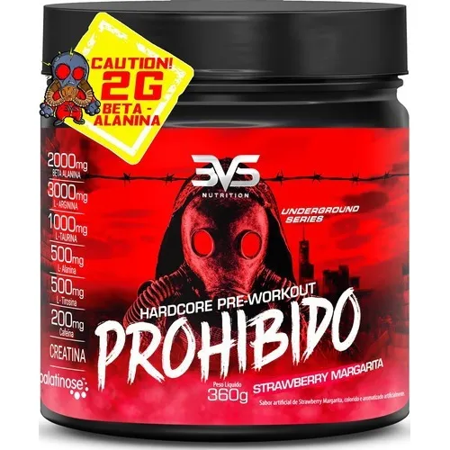 Pré Treino Nutrition 3VS Hardcore Pre-Workout Prohibido 360g  Sabor Strawberry Margarita Foto 1