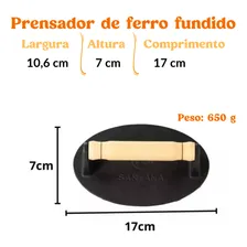 Prensador Amassador De Ferro Fundido P/ Carne Hambúrger Bife Foto mini 4