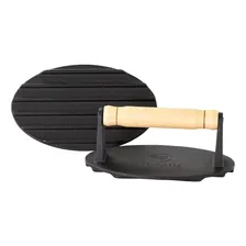 Prensador Amassador De Ferro Fundido P/ Carne Hambúrger Bife Foto mini 1