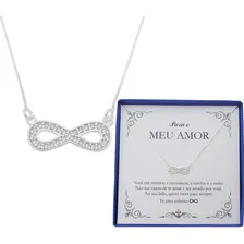 Presente Colar Feminino Prata 925 Esposa Namorada Noiva Amor Cor Colar Infinito Pedras Foto mini 1