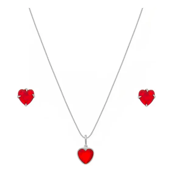 Presente Feminino Lindo Cordão Pingente Brincos Zircônia Cor Vermelho Foto 1