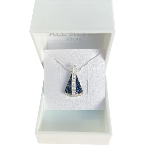 Presente Natal Nossa Senhora Aparecida Prata 925 Colar Cor Prateado Foto 1