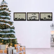 Presépio De Parede Quadro Natalino Silhuetas - Kit 3 Quadros Cor Bege Foto mini 2