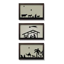 Presépio De Parede Quadro Natalino Silhuetas - Kit 3 Quadros Cor Bege Foto mini 1